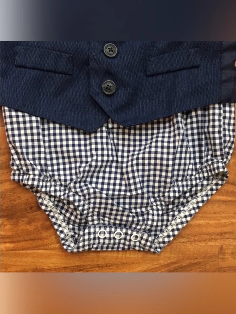 3/$25 Baby OshGosh Boy Navy Gingham Button Shirt Onesie Vest Size 18M Preppy